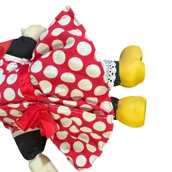 Vintage Minnie Mouse Doll 14" Red Polka Dot Dress Yellow Shoes Lace Detail Disne - Picture 6 of 8